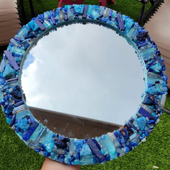 Mirror round with blue crystals - Picture 7 of 7
